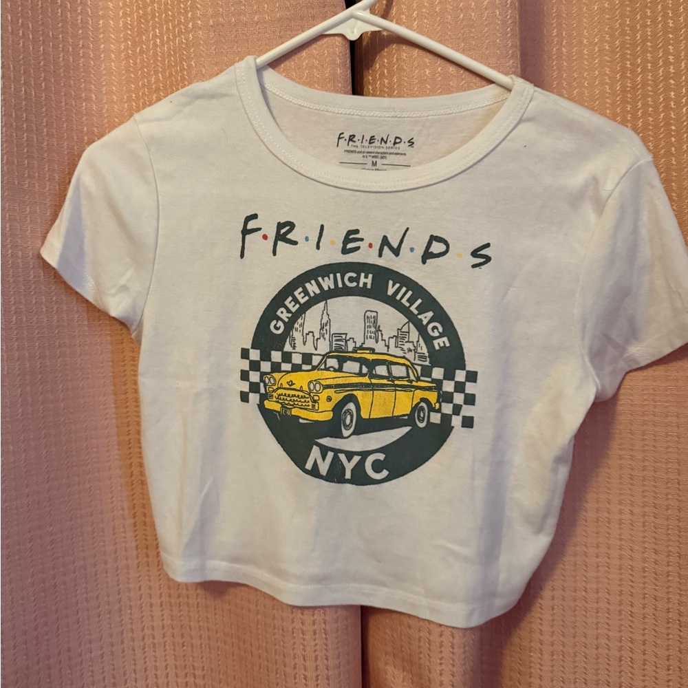 FRIENDS White Crop Top with Yellow Taxi Print